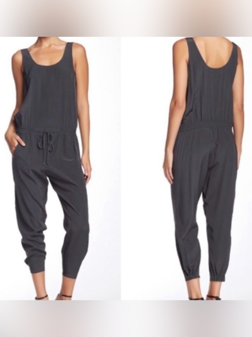 Vince Womens Silk Scoop Neck Sleeveless Romper Charcoal Gray- Size 0